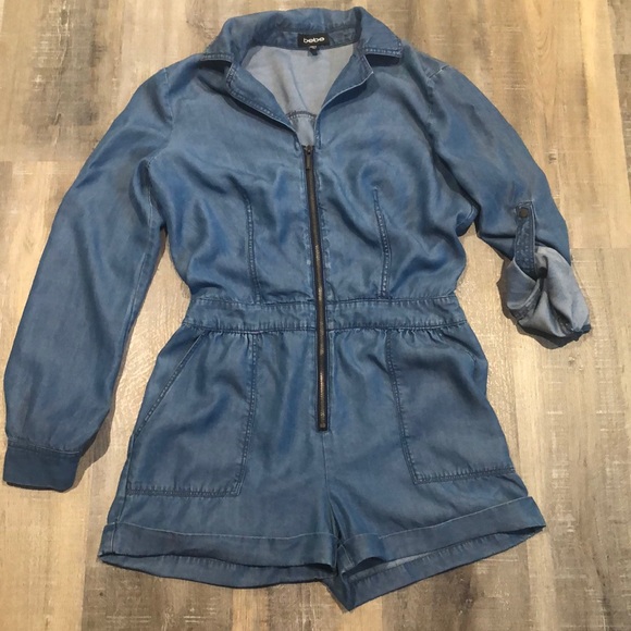 bebe lightweight blue jean colored soft romper - Picture 1 of 5